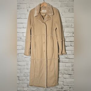 Fairweather Long Faux Shearling Coat Beige Camel Button Front Womens M